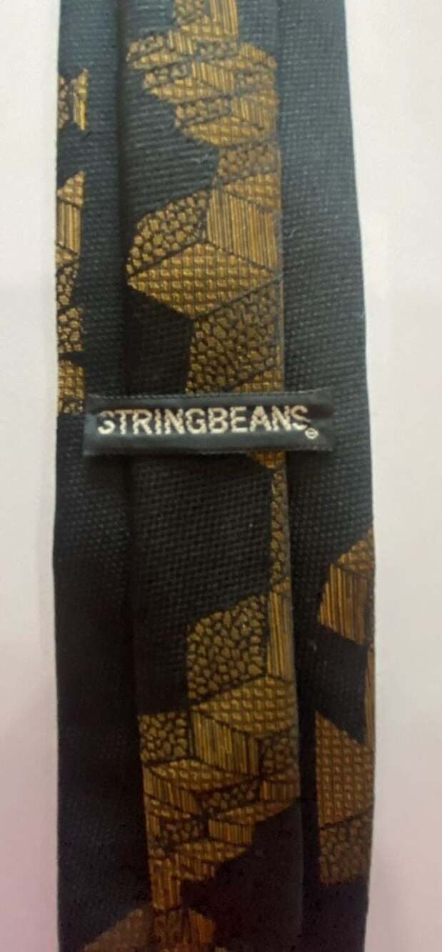 Stringbeans Black and Gold Geometric Pattern Men's Necktie